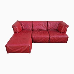 Red Leather Cardigan Corner Sofa attributed to Vico Magistretti for Cassina, 1970s