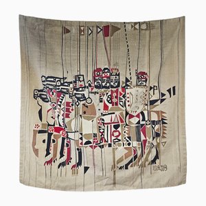 Arazzo grande Mid-Century moderno dell'artista jugoslavo Mateja Rodiqi, 1965