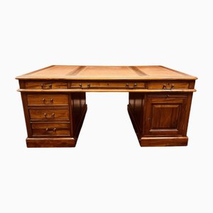 Large English Classic Desk with Leather Inlay
