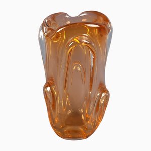 Jarrón de cristal de Murano transparente en naranja, años 70