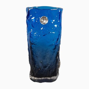 Transparente Blaue Design Glasvase in Bark von Kosta, Schweden, 1970