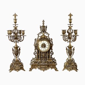 Orologio da camino in stile francese con candelabri, inizio XX secolo, set di 3