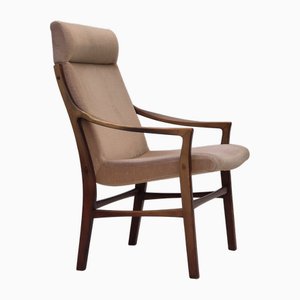 Vintage Scandinavian Highback Armchair in Velour and Dark Beech, 1960s