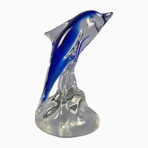 Clear & Blue Murano Glass Dolphin Sculpture, 1980s
