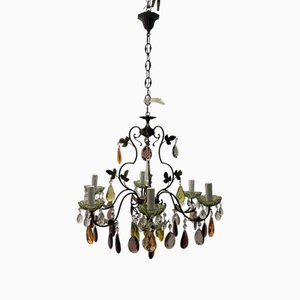 Italian Bronze Multicolored Crystal Chandelier, 1950s