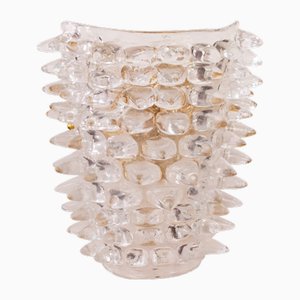 Lampada da parete grande con punte, montatura finitura dorata e vetro di Murano trasparente spesso e massiccio, anni '90