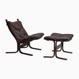 Set of Vintage Norwegian Chair with Footstool by Ingmar Relling, 1970s