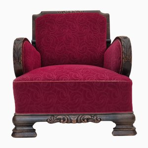 Silla Relax danesa vintage de tela para muebles y roble, años 50