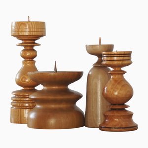 Scandinavian Wooden Candleholders, Set of 4