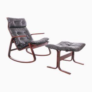 Set of Scandinavian Rocking Chair with Ottoman by Ingmar Relling for Westnofa, 1965