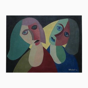Wim Strijbosch, Dos figuras, óleo sobre lienzo, 1949, enmarcado