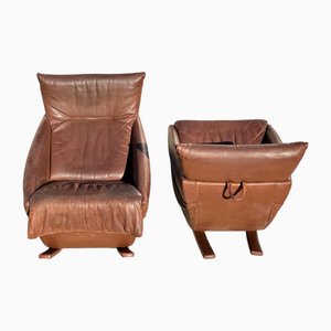 Schaukelstühle aus Braunem Leder von De Sede, Schweiz, 1970er, 2er Set