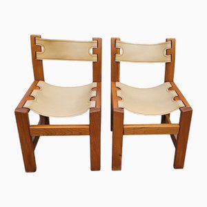 Set of Chairs in Elm and Cream Leather from Maison Regain