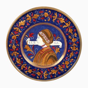 Piatto in maiolica dipinto a mano di Elena R. Paffi per Gualdo Tadino, anni '60