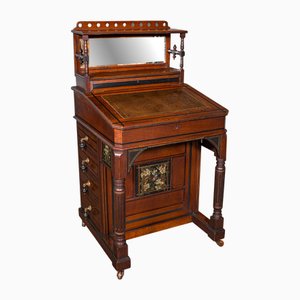 Escritorio Davenport inglés de nogal, victoriano, década de 1880