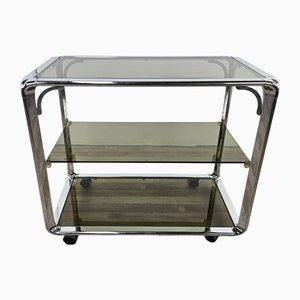 Italian Hollywood Regency Cart with Smoked Glass Shelves, 1970s