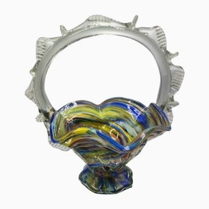 Colorful Glass Basket Plate from the Ząbkowice Steelworks, 1970s