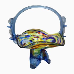 Colorful Glass Basket Plate from the Ząbkowice Steelworks, 1970s