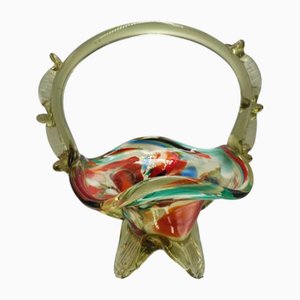 Colorful Glass Basket Plate from the Ząbkowice Steelworks, 1970s
