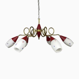 Vintage Brass and Murano Glass Chandelier from Stilnovo, Italy, 1960s