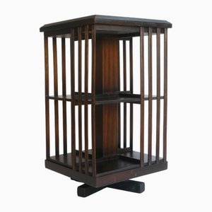Bibliothèque Tournante Édouardienne Antique en Bois avec Marqueteries