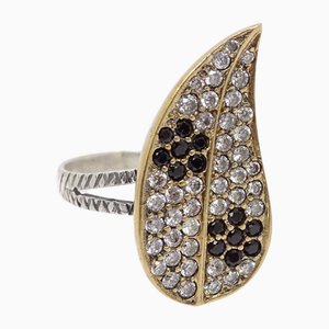 Vintage Blatt Ring aus Sterling Silber und Zirkonen, 19. Jh., Italien