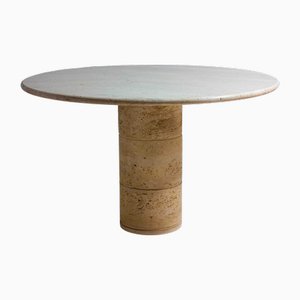 Round Travertine Dining Table from Up & Up, Italy, 1970s