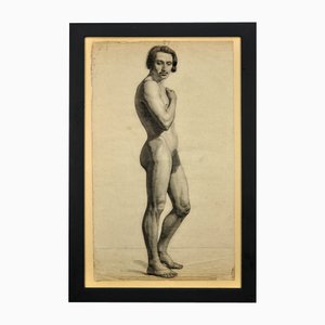 Henry Arthur Roberts after Drölling, Pre-Second Republic French Academy Life Study of Standing Male Nude, 1800s, Charcoal & Pencil on Paper
