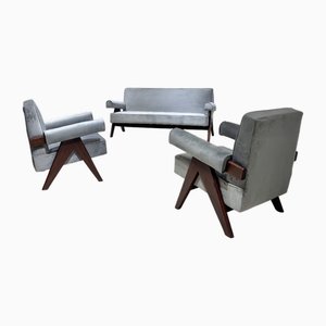 Sofa and Armchairs Set by Pierre Jeanneret from Pierre Jeanneret, 1952, Set of 3