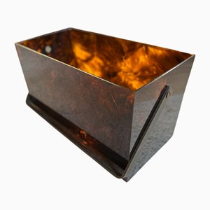 Acrylic Magazine Box with Brass Handle in Faux Tortoiseshell, 1970s