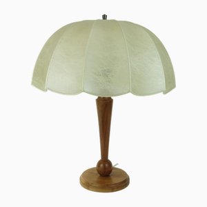 Large Mid-Century Modern Cocoon Table Lamp in Cherrywood Base, 1970s