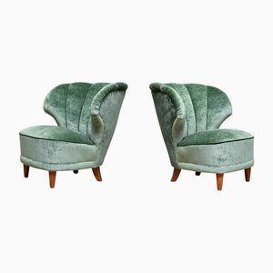 Set of Finnish Lounge Chairs in Jade Green Velvet by Carl-Johan Boman, 1950s