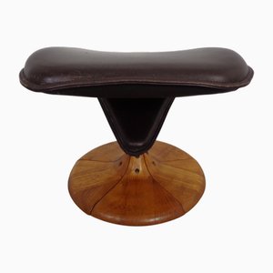 Poggiapiedi Amsterdam in teak e pelle di Torben Olsen per Berg Furniture, Danimarca, anni '70