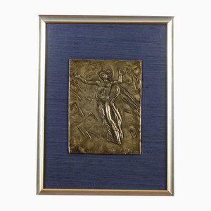 Framed Artwork in Chiselled Embossed Brass by Pericle Fazzini, 1970s