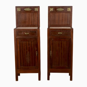 Art Nouveau Bedside Tables with Marble Tops, 1890s, Set of 2