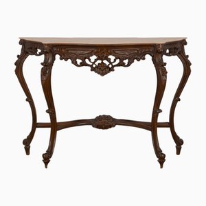 Baroque Style Carved Console Table with Pink Marble Top, 1960s