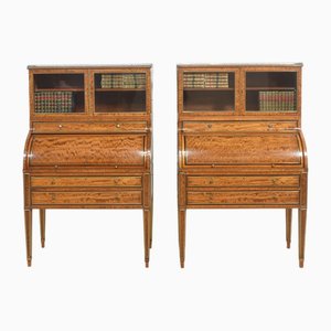 Georgian Satinwood Cylinder Secretaires, Set of 2