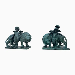 Italienische Löwen und Putten aus Bronze, 1890er, 2er Set