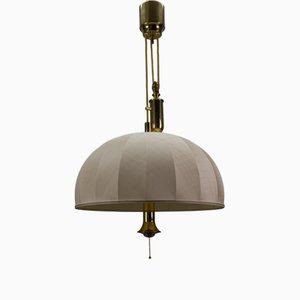 Lampe à Suspension à Cinq Lumières Ajustable en Laiton et en Tissu, 1980s