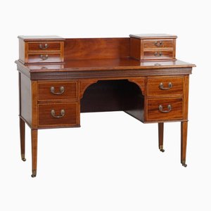 English Empire Intarsia Inlaid Wood Desk, Late 19th Century