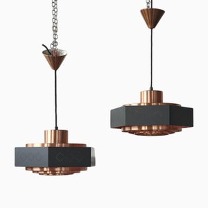 Copper Hanging Lamps from T. Roste & Co., Norway, Set of 2