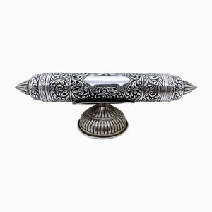 Large Late 19th Century Antique Indian Sterling Silver Scroll Holder with Base