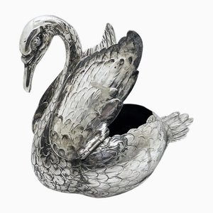 Antique Hanau Silver Swan Bowl with Articulated Wings