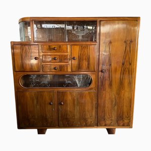 Art Deco Sideboard in Walnut and Glass