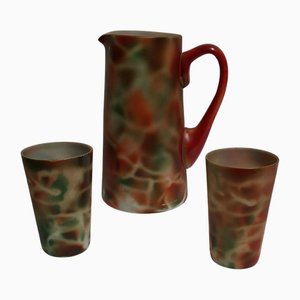 Art Deco Saftkaraffe mit Gläsern, 1920er, 3er Set