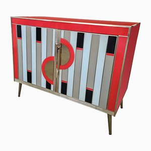 Red Glass Sideboard, 1980s