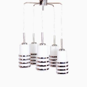 Suspension Light in Chromed Metal and Opaline Glass, 1970s