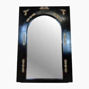 Empire Mirror in Black Lacquered Wood and Gilded Bronze, 19th Century