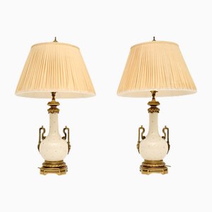 Vintage French Ceramic and Gilt Metal Table Lamps, 1950, Set of 2