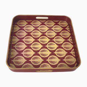 Lacquered Wood and Plastic Platter with Geometrical Pattern Decor, France, 1980s